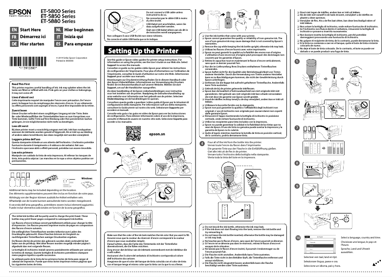 Page 1 de la notice Guide d'installation Epson EcoTank ET-5850