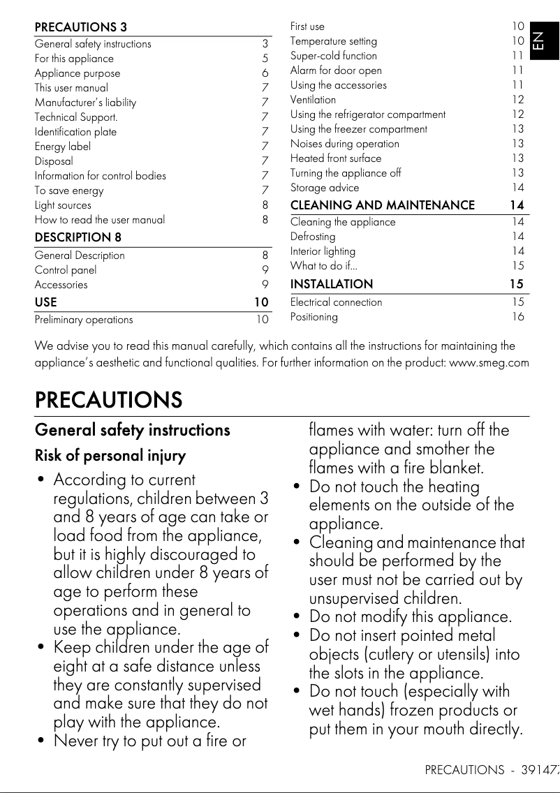 Page 1 de la notice Manuel utilisateur Smeg FAB50RWH5AU