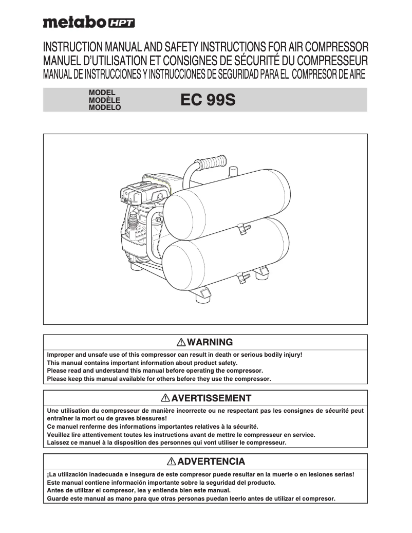 Page 1 of the manual User Manual Metabo EC99S