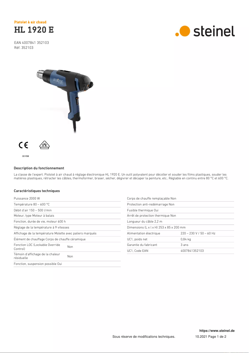 Image de la première page du manuel de l'appareil HL 1920 E