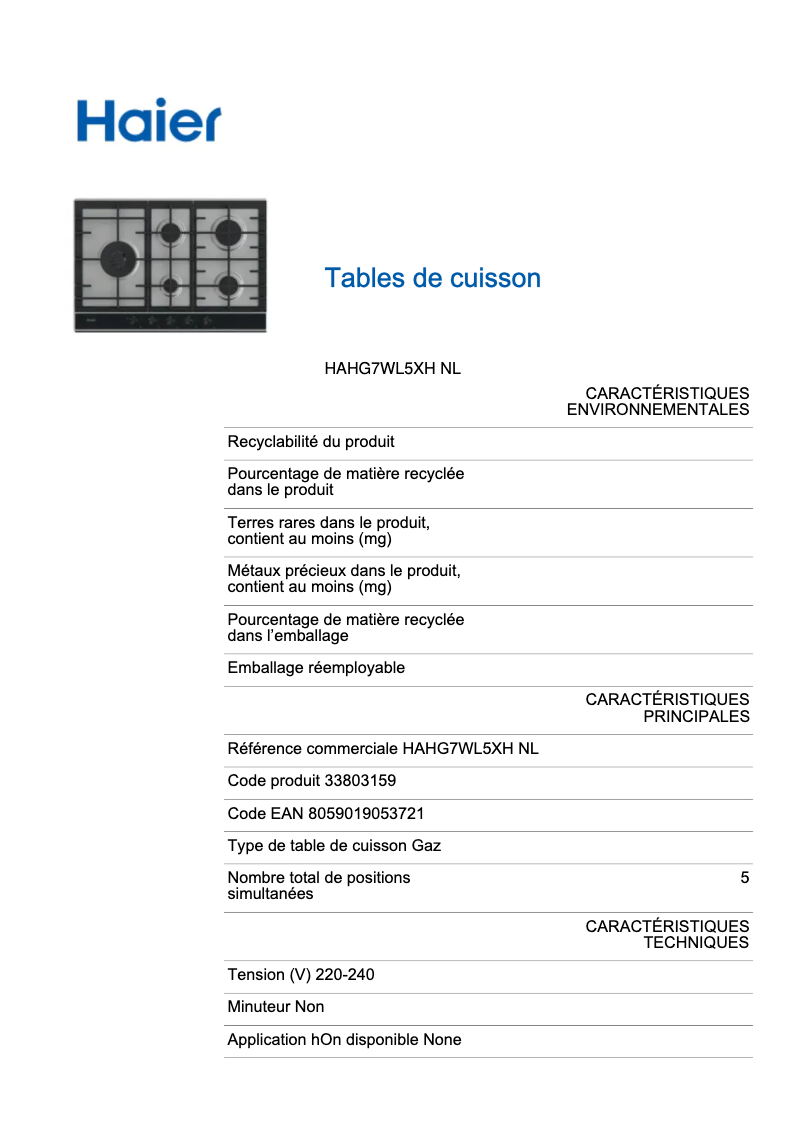 Page n°1 - Label énergétique Haier HAHG7WL5XH