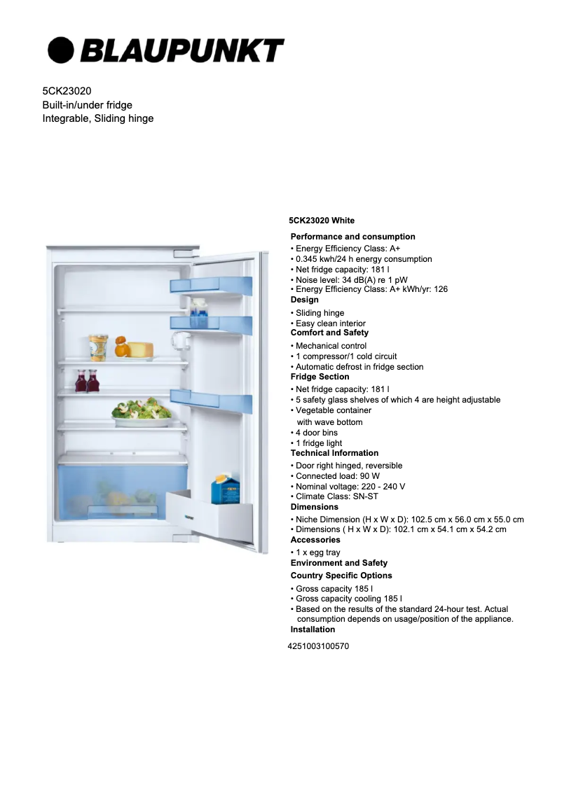 Page n°1 - Fiche technique Blaupunkt 5CK 23020
