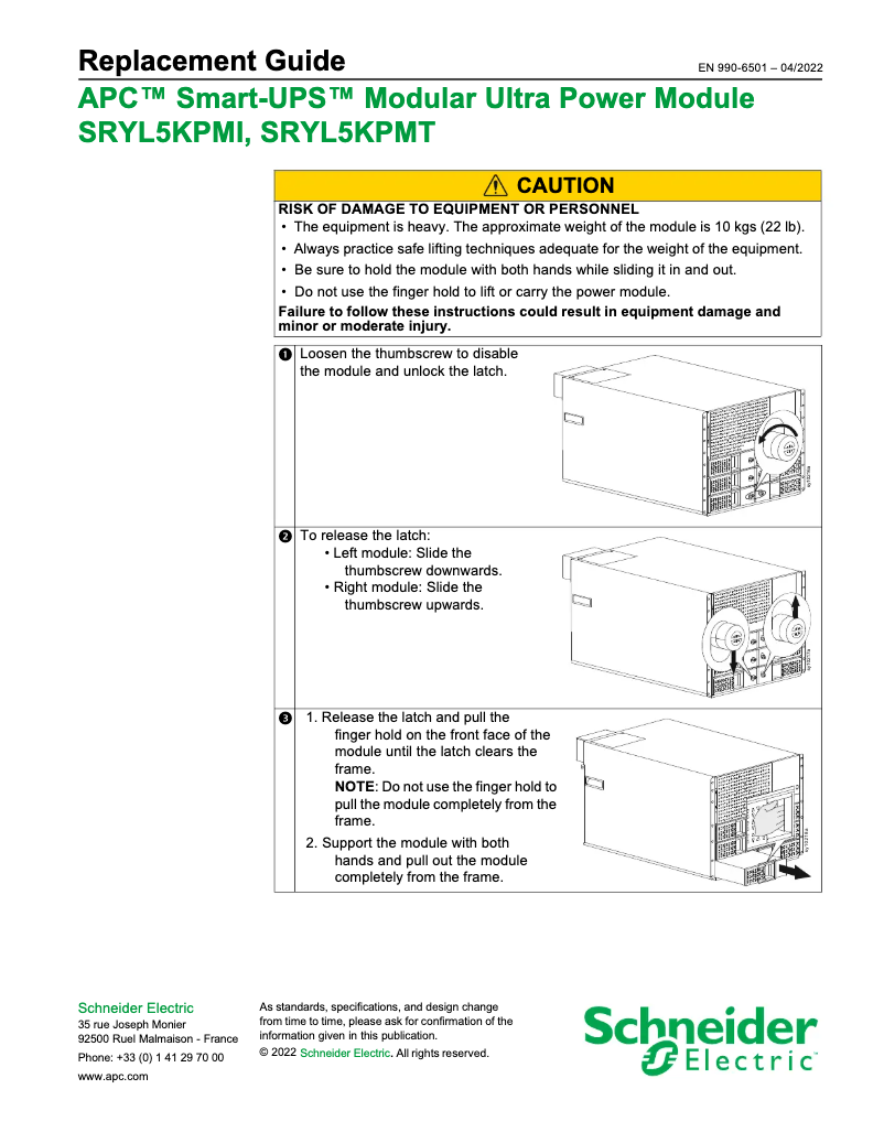 Page 1 de la notice Manuel utilisateur APC Smart-UPS Modular Ultra Accessories SRYL5KPMT