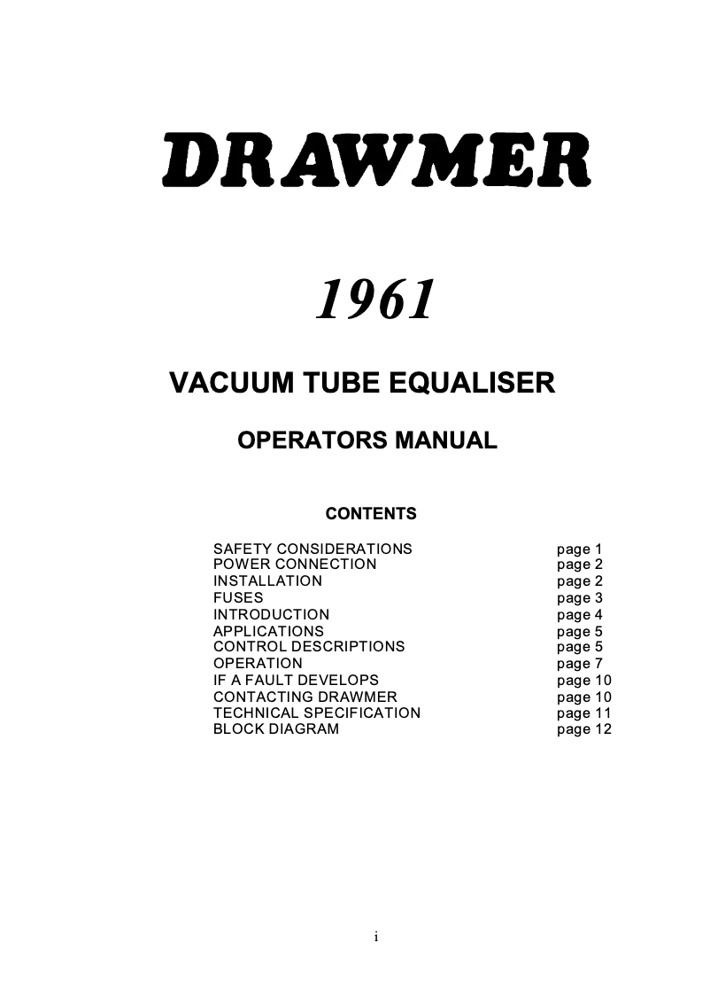 Page 1 de la notice Manuel utilisateur Drawmer 1961 Vacuum Tube Equalizer