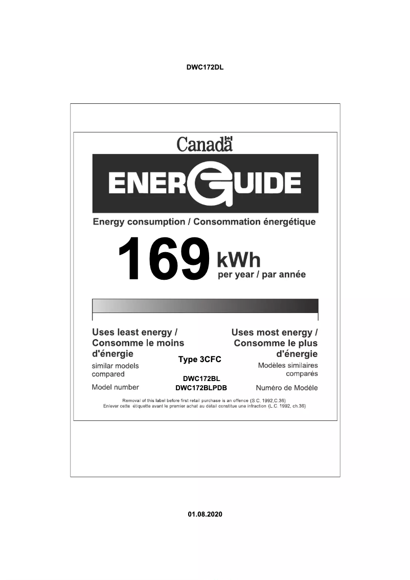 Page n°1 - Label énergétique Danby DWC172BL