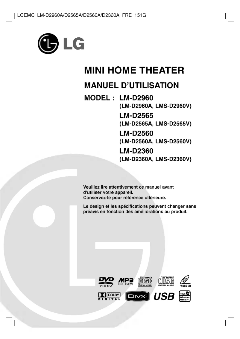 Page 1 de la notice Manuel utilisateur LG LM-D2960A
