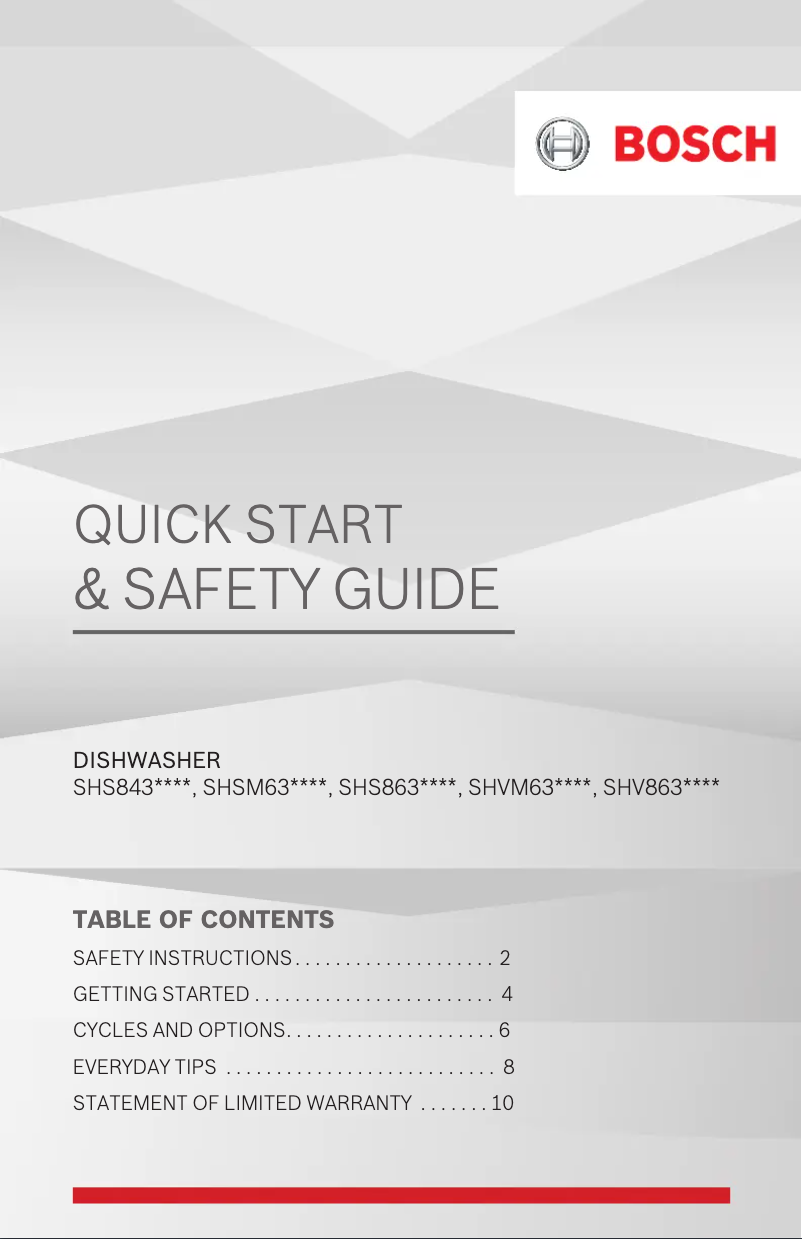 Page 1 of the manual Quick Start Guide Bosch SHSM63W55N