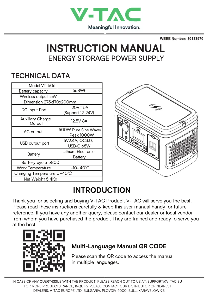 Image de la première page du manuel de l'appareil VT-606