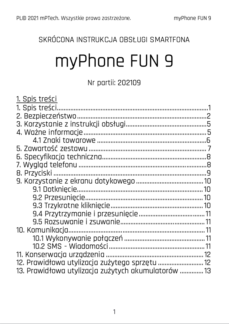 Page 1 de la notice Manuel utilisateur myPhone Fun 9