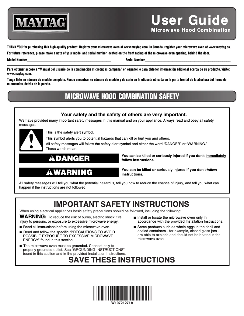 Page 1 de la notice Manuel utilisateur Maytag MMV6190DH