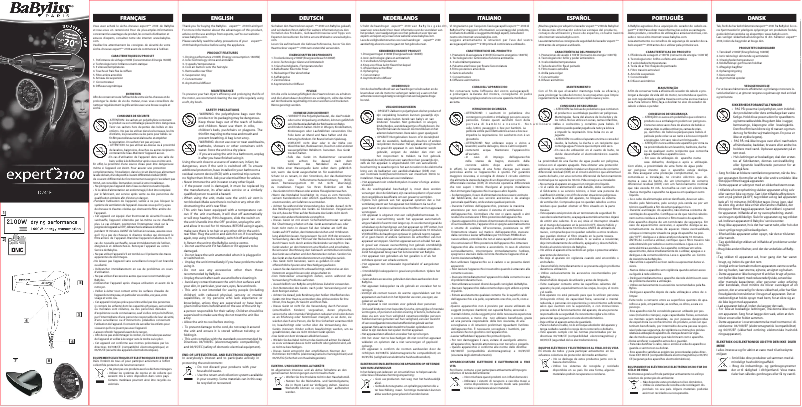Page 1 de la notice Manuel utilisateur BaByliss Expert Plus 2100 D241E