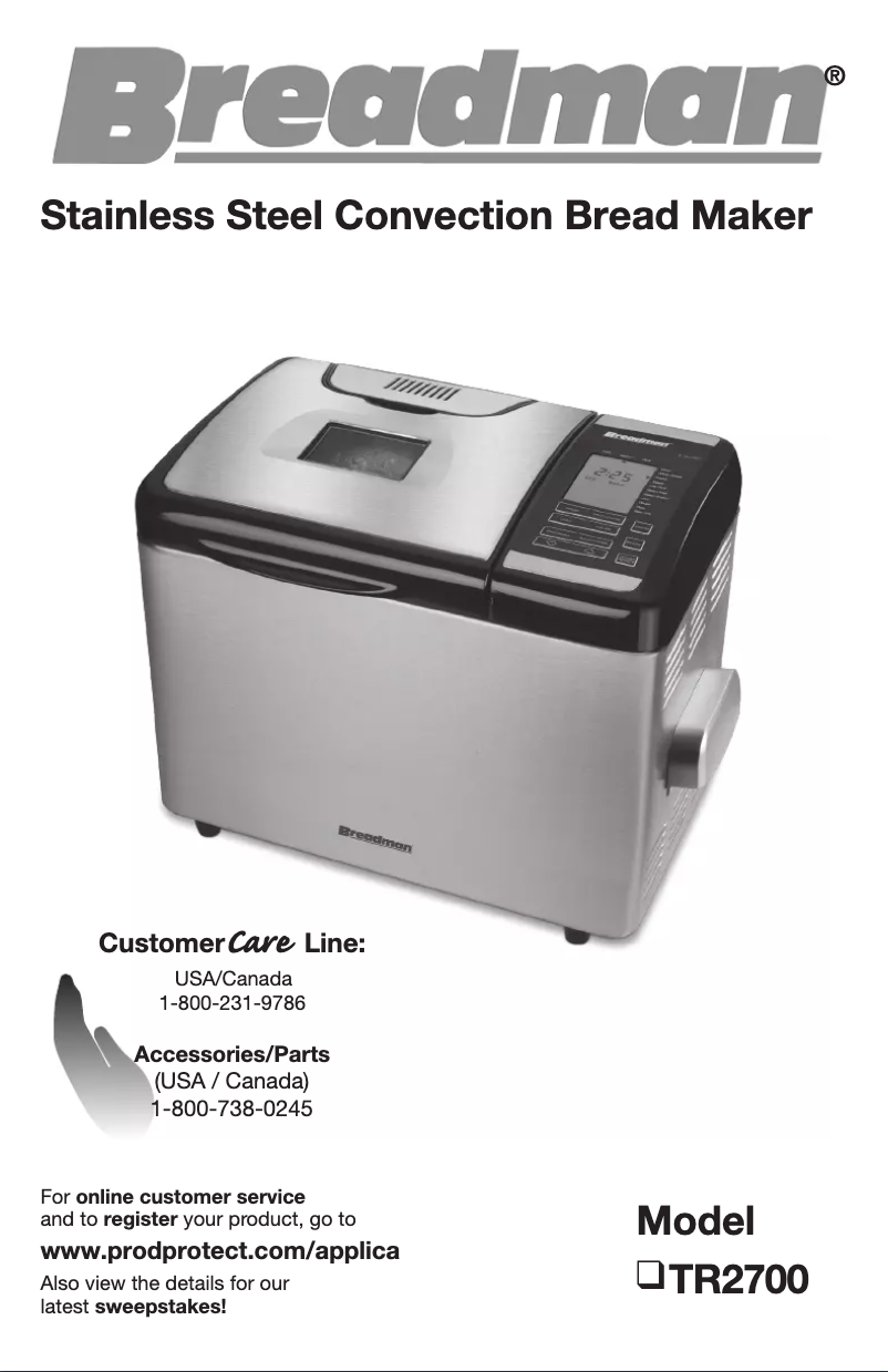 Page 1 de la notice Manuel utilisateur Breadman TR2700