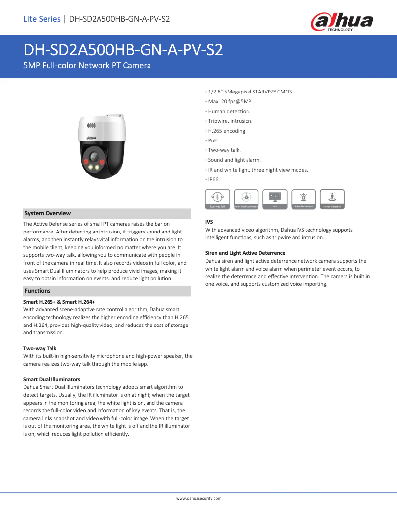 Page n°1 - Fiche technique Dahua Technology SD2A500HB-GN-A-PV-S2