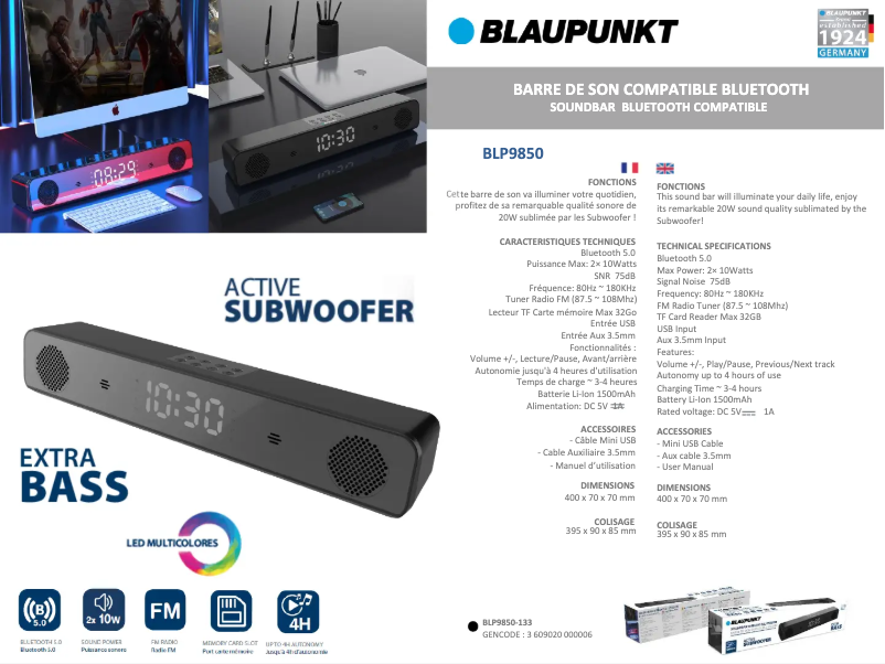 Page n°1 - Manuel utilisateur Blaupunkt BLP9850