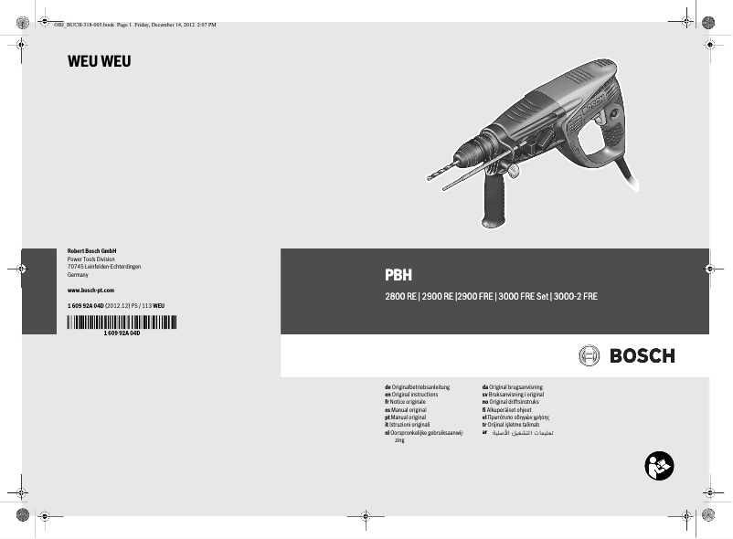 Page n°1 - Manuel utilisateur Bosch PBH 2900 FRE