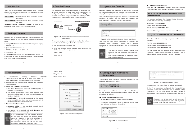 Page 1 de la notice Manuel utilisateur Planet MC-1610MR