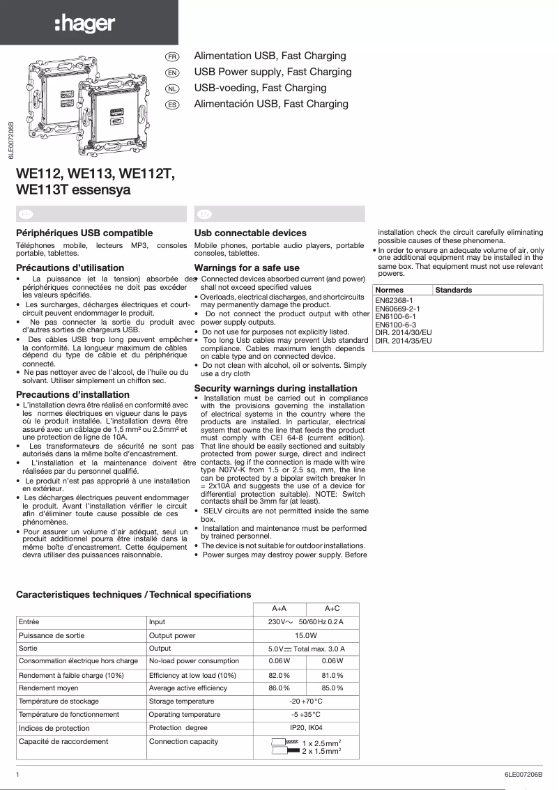 Page 1 de la notice Manuel utilisateur Hager WE112