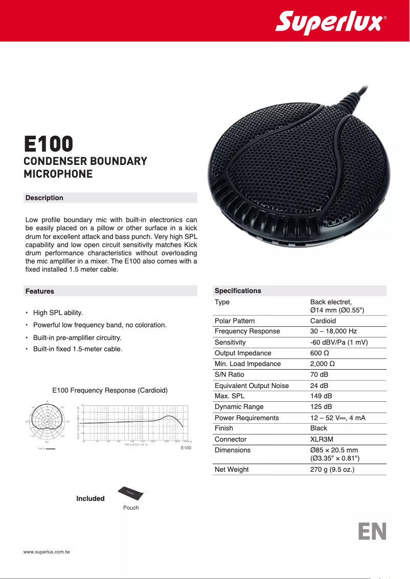 Page n°1 - Manuel utilisateur Superlux E100