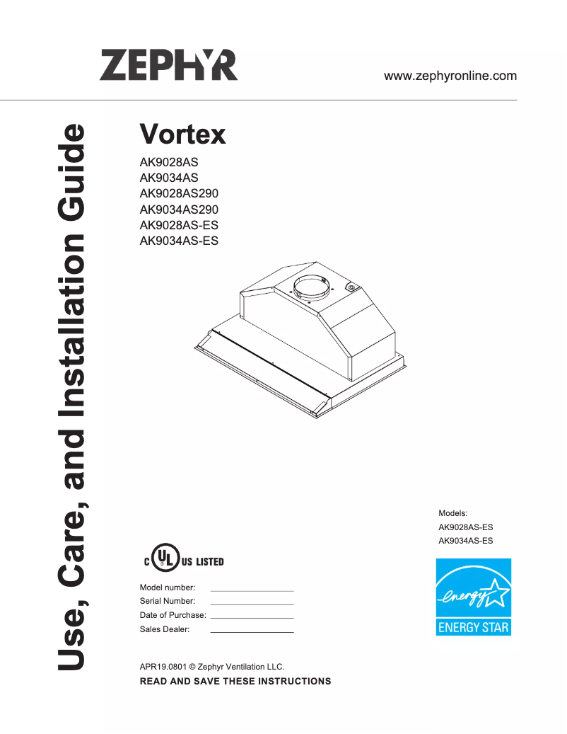 Page 1 de la notice Manuel utilisateur Zephyr Vortex AK9034AS
