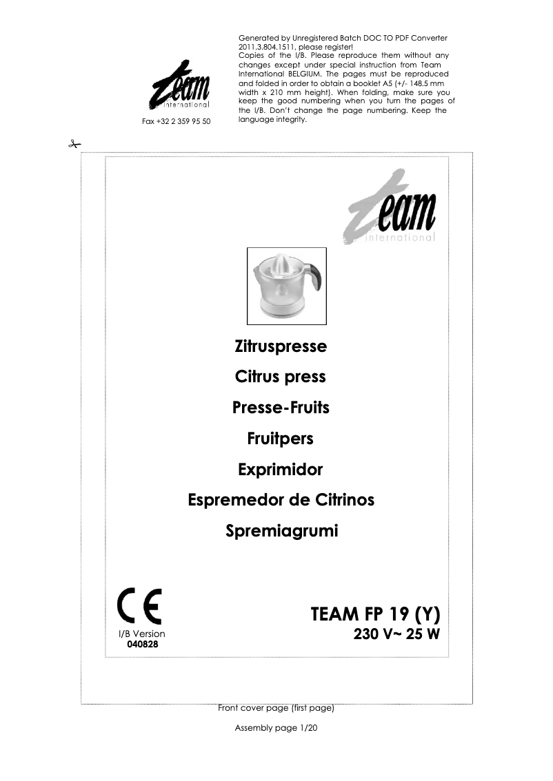 Página 1 del manual Manual de usuario Team FP 19