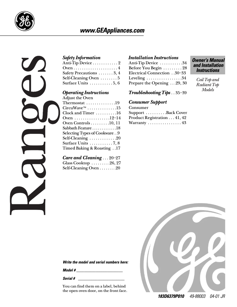 Page n°1 - Manuel d'utilisation et d'entretien GE JBS61WCWW