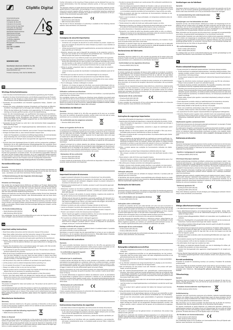 Page 1 de la notice Instructions de sécurité Sennheiser ClipMic Digital