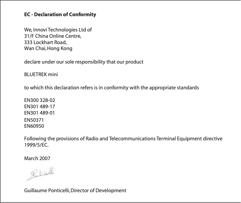 Page 1 de la notice Manuel utilisateur Bluetrek Mini