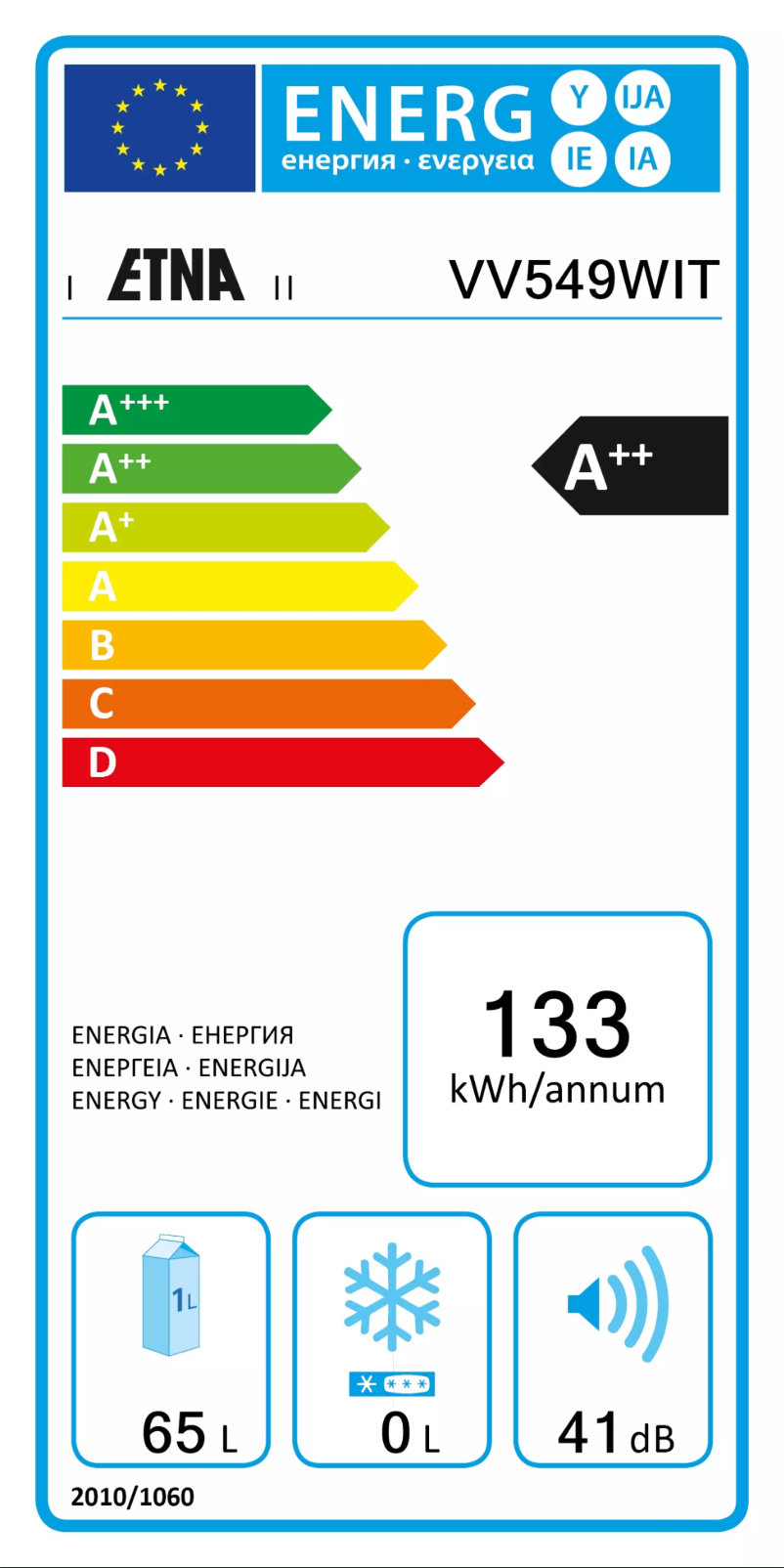 Page n°1 - Label énergétique Etna VV549WIT