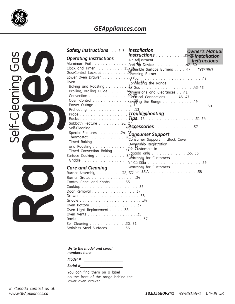 Image de la première page du manuel de l'appareil CGS980SEMSS