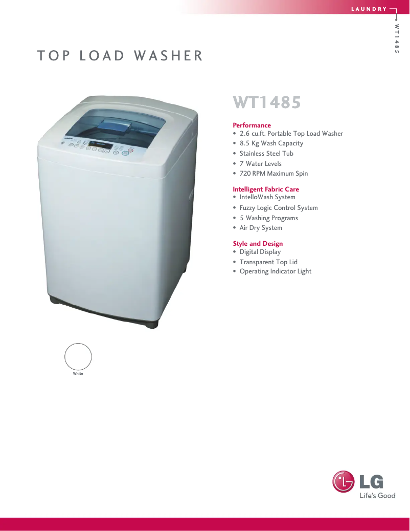 Page n°1 - Fiche technique LG WT1485CW