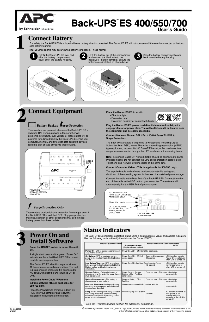 Page n°1 - Manuel utilisateur APC Back-UPS 400