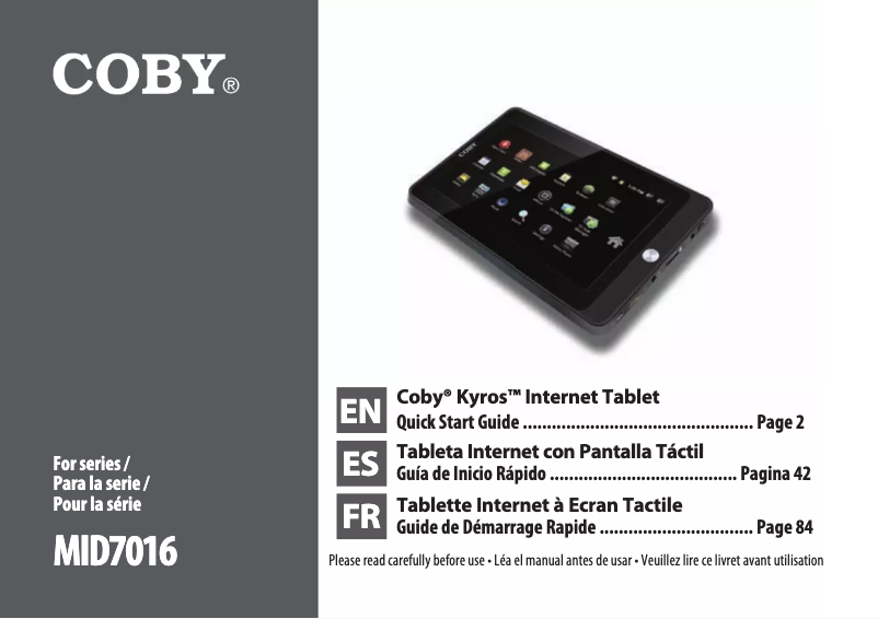 Page 1 de la notice Manuel utilisateur Coby Kyros MID7016