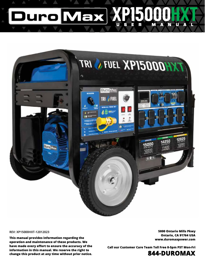 Page 1 de la notice Manuel utilisateur DuroMax XP15000HXT
