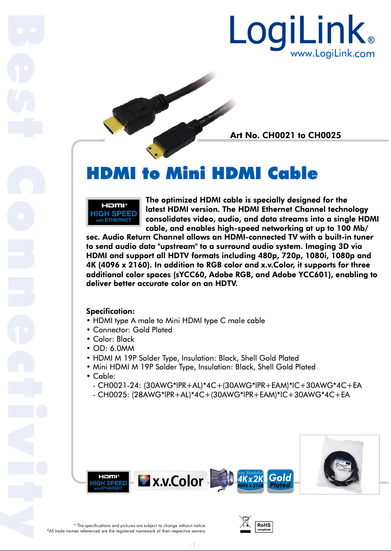 Page n°1 - Manuel utilisateur LogiLink CH0022