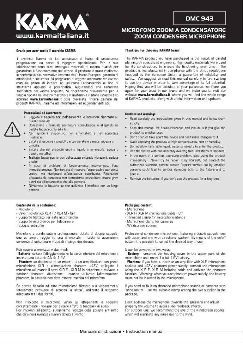 Page 1 de la notice Manuel utilisateur Karma DMC 943