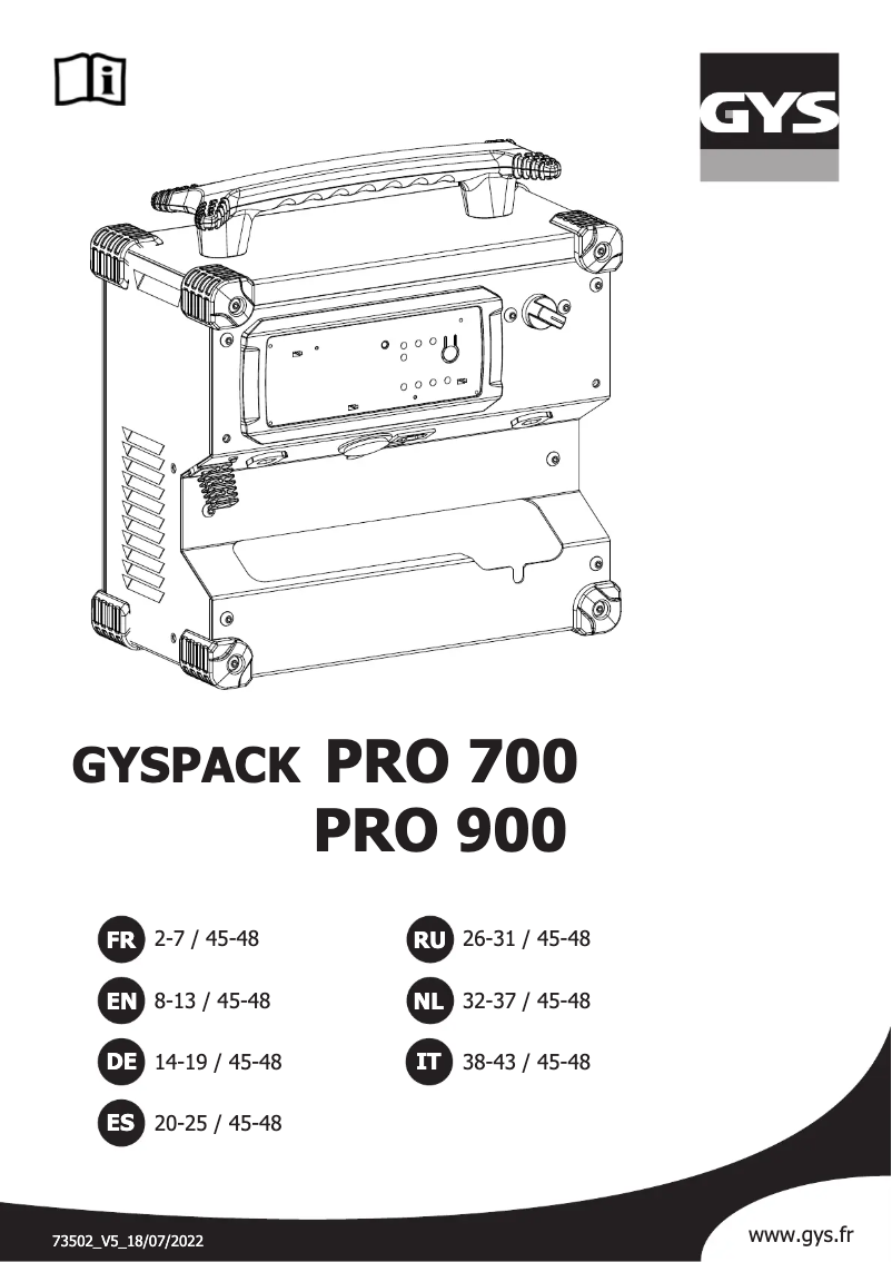 Page n°1 - Manuel utilisateur GYS Gyspack PRO 900