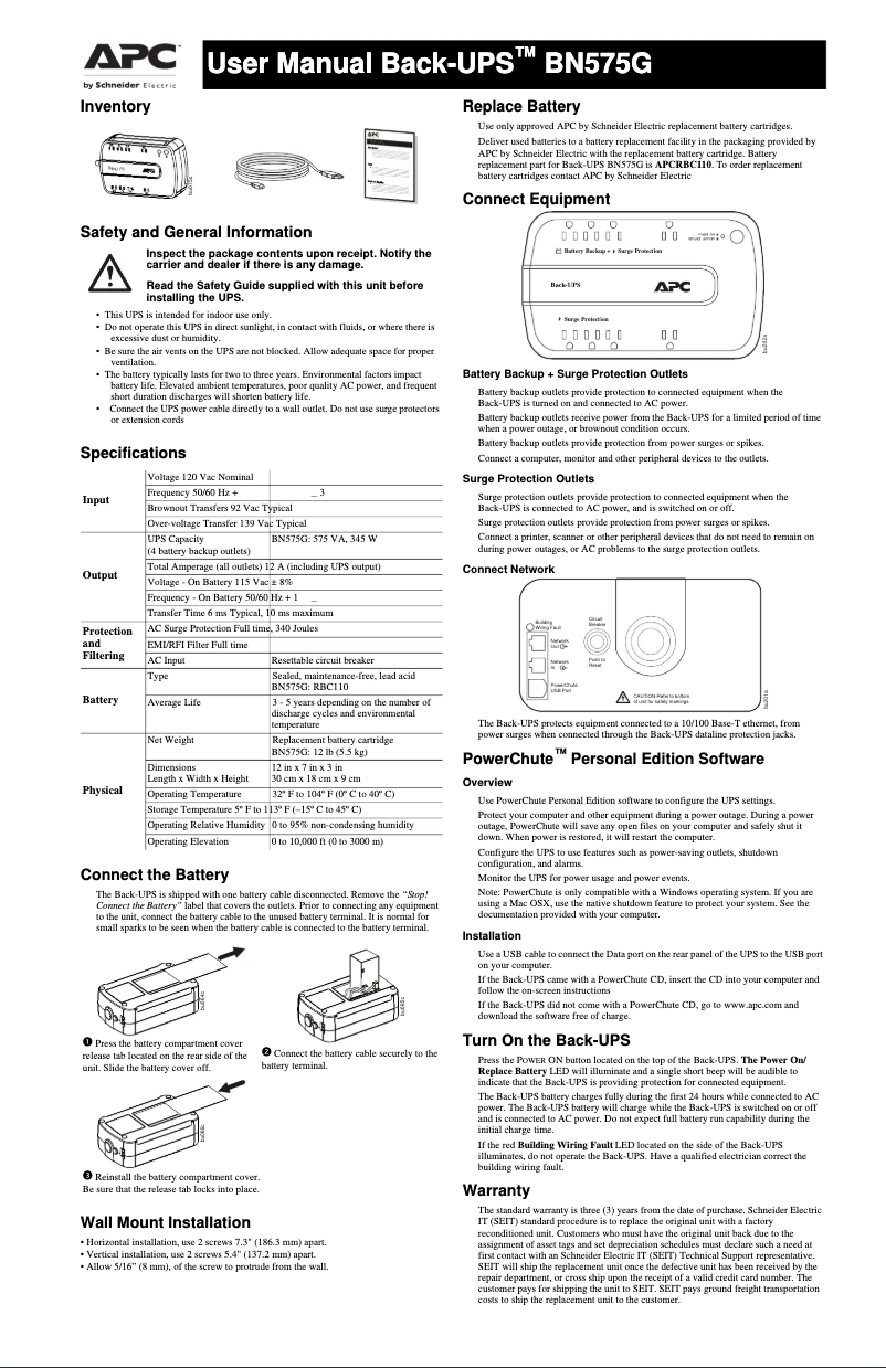 Page n°1 - Manuel utilisateur APC Back-UPS BN575G