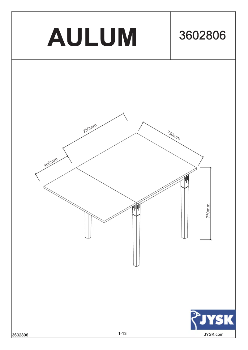 Page 1 de la notice Manuel utilisateur JYSK Aulum (75x115x75)