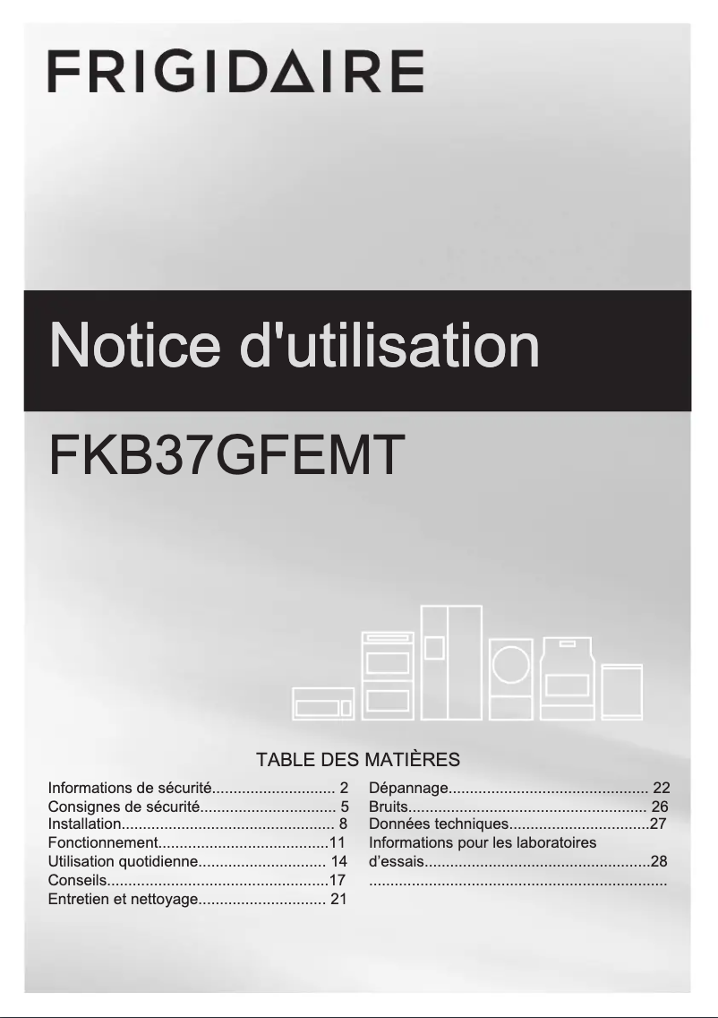 Page 1 de la notice Manuel utilisateur Electrolux FKB37GFEMT