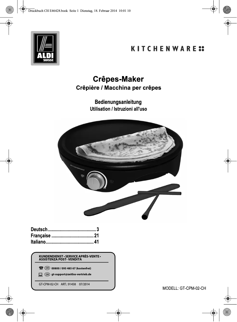 Page 1 de la notice Manuel utilisateur Kitchenware GT-CPM-02-CH