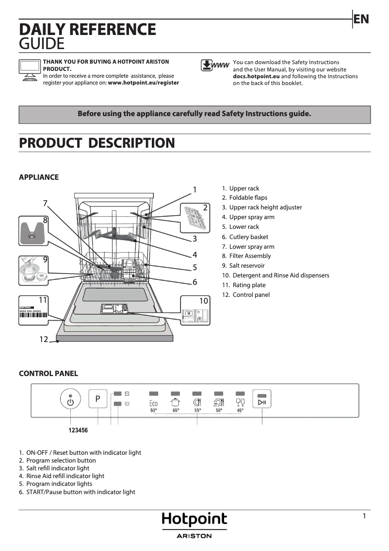 Page 1 de la notice Manuel utilisateur Hotpoint HIS 3010