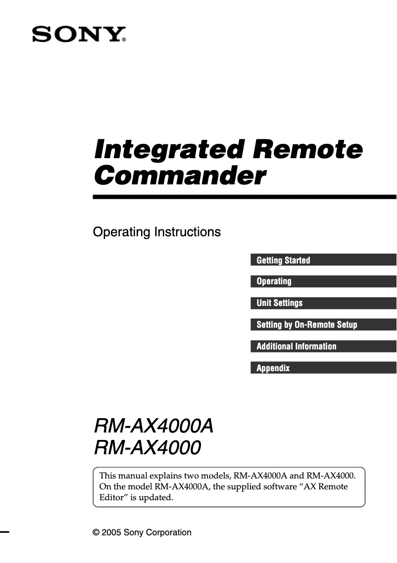 Image de la première page du manuel de l'appareil RM-AX4000