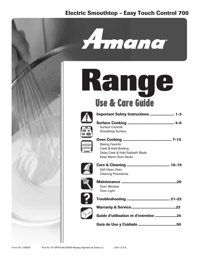 First page image of the manual for Amana AER5722C