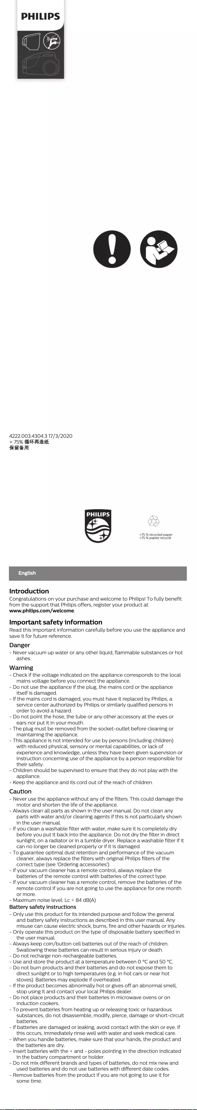 Image de la première page du manuel de l'appareil PowerCyclone 5 FC9516