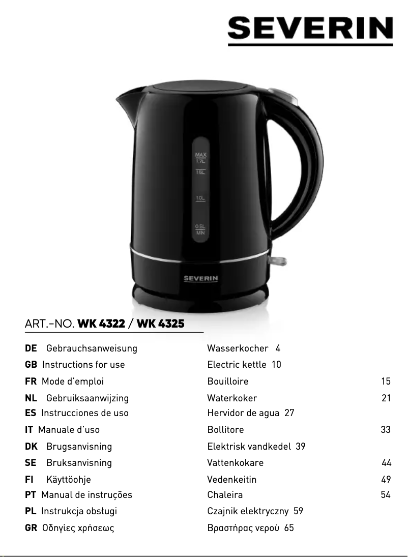 Page 1 de la notice Manuel utilisateur Severin WK 4322
