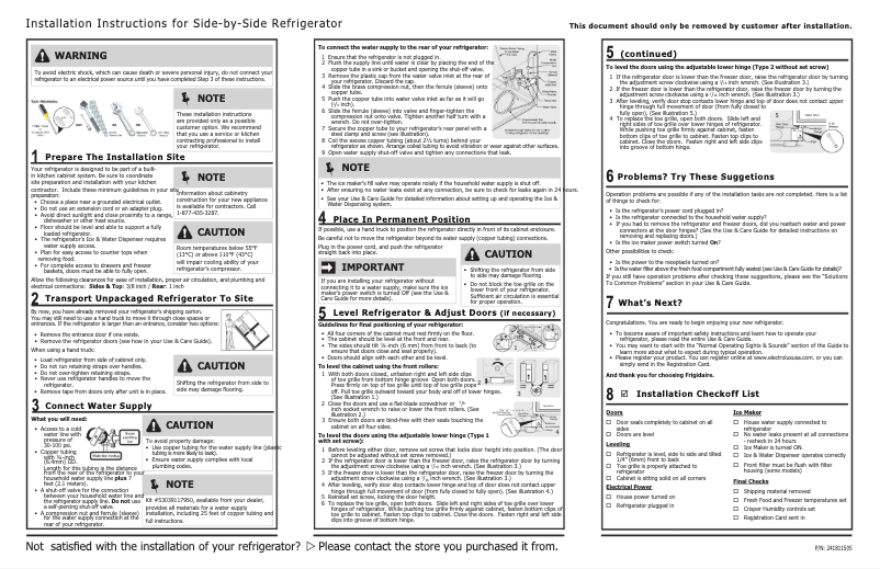 Page n°1 - Guide d'installation Frigidaire FGSS2635T