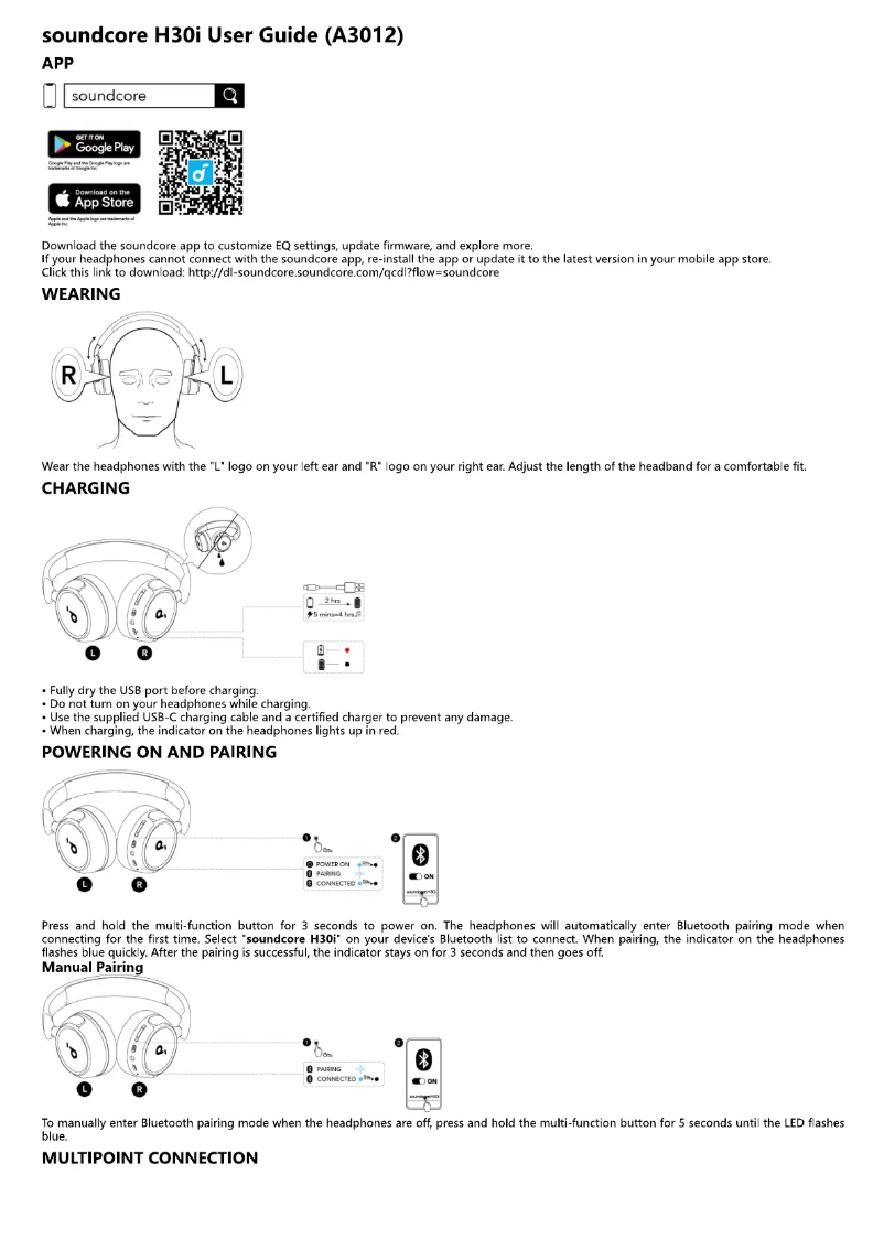 Page n°1 - Manuel utilisateur Soundcore H30i