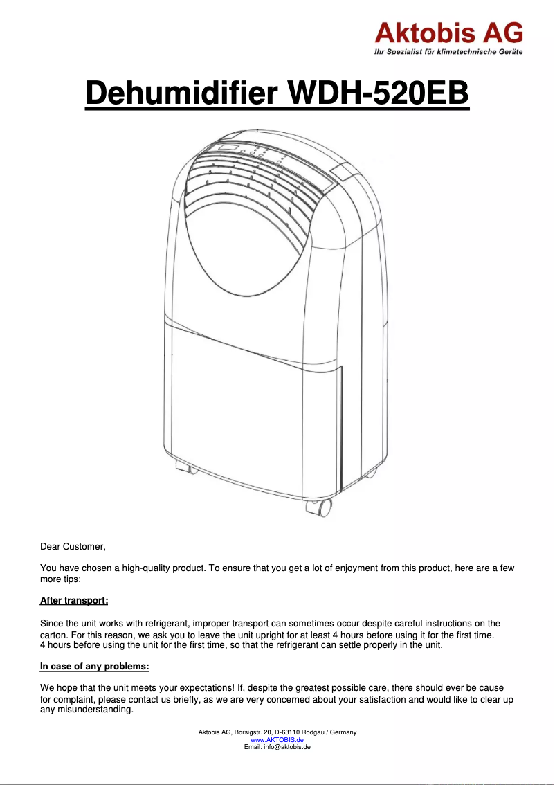 Image de la première page du manuel de l'appareil WDH-520EB