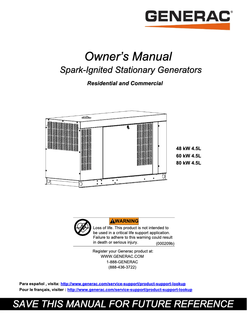 Page n°1 - Manuel utilisateur Generac RG06045C