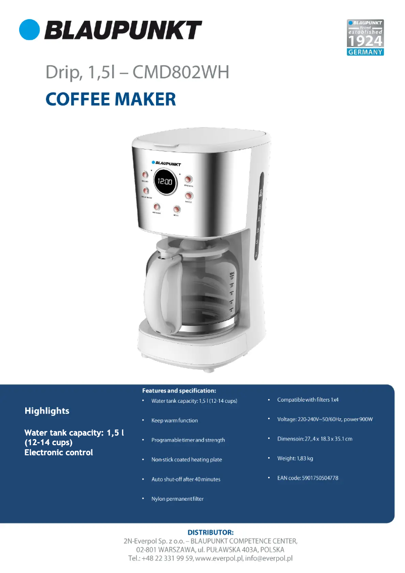 Page 1 de la notice Manuel utilisateur Blaupunkt CMD802